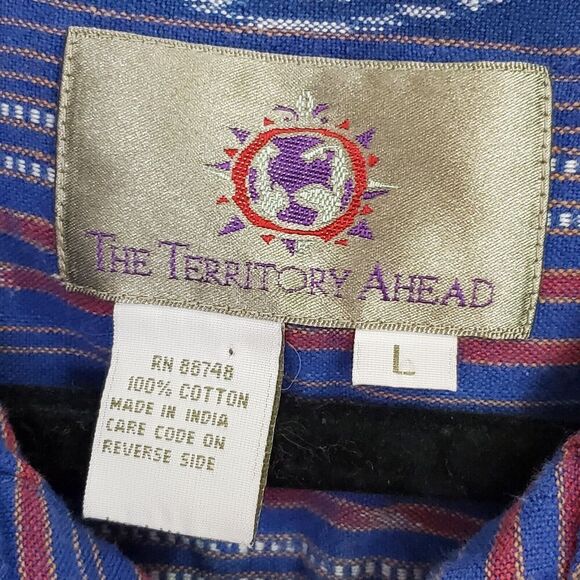 The Territory Ahead Southwestern Shirt Men Large Button-Down Pocket Cotton India - Picture 2 of 8